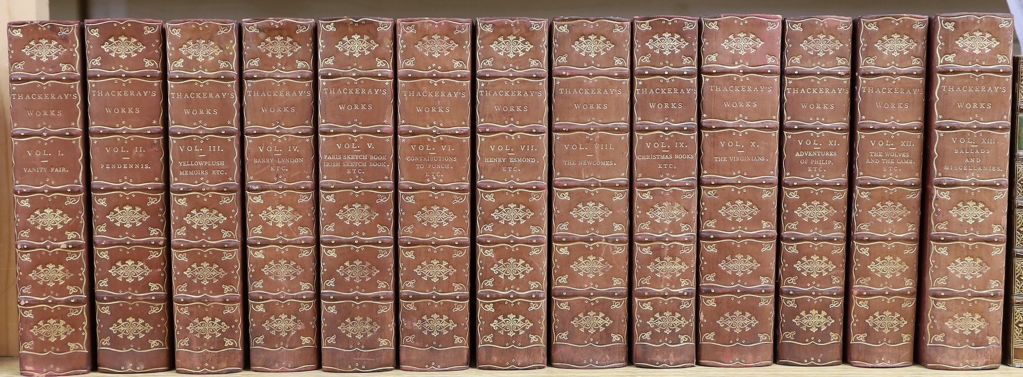 Thackeray, William Makepiece - The Works, 13 vols, 8vo, half calf, Smith, Elder, & Co., London, 1898-99